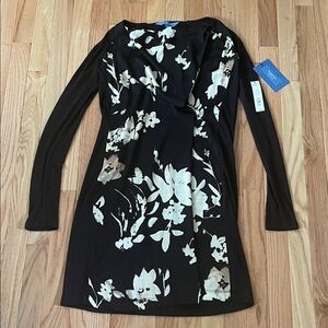 Simply Vera Vera Wang Mini Dress Womens Small Black White Floral Print Modest